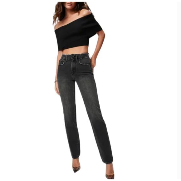 GOOD AMERICAN | Good 90s Icon Straight Jean Gray / Washed Black 258  Size 2 / 26 - Picture 1 of 5